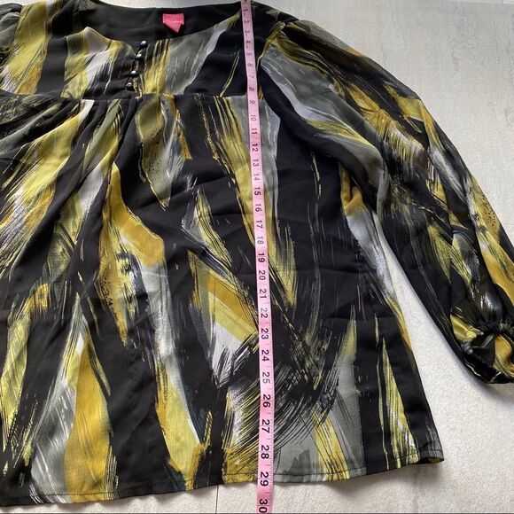 Du Jour Brush Stroke Print Sheer Sleeve Top - Picture 5 of 8